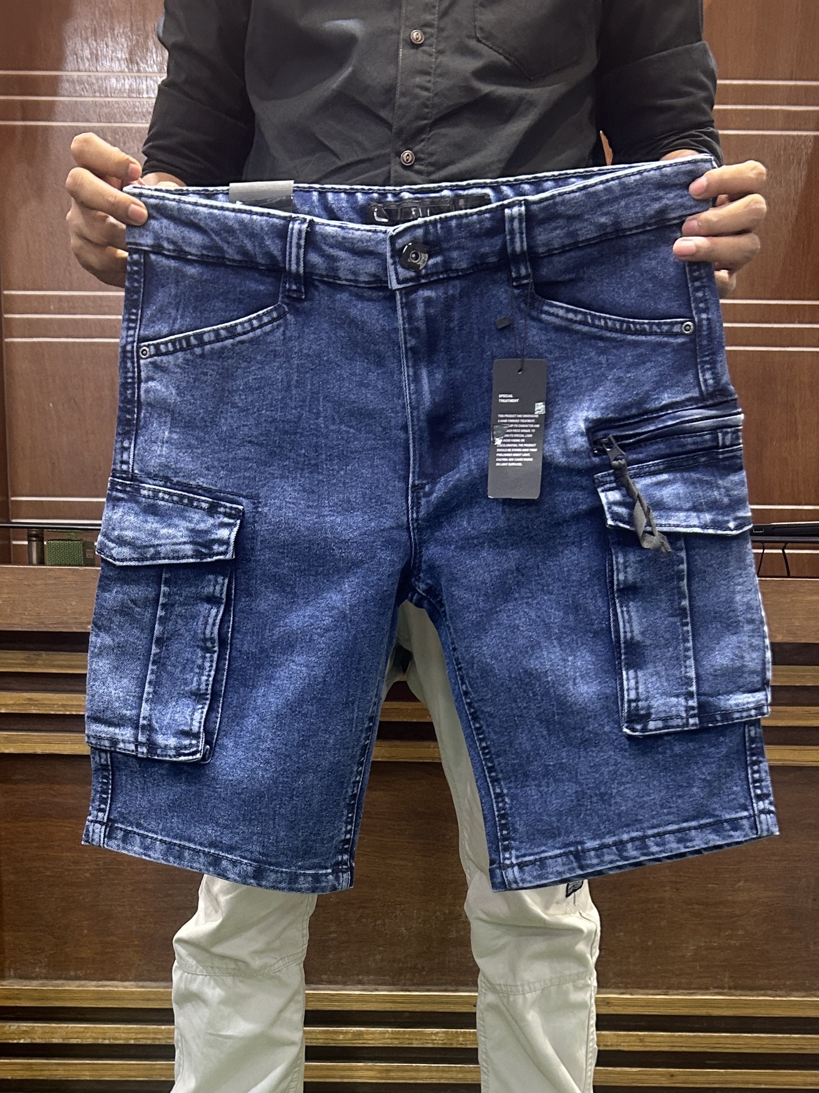 Cargo half pant (Premium denim deep)