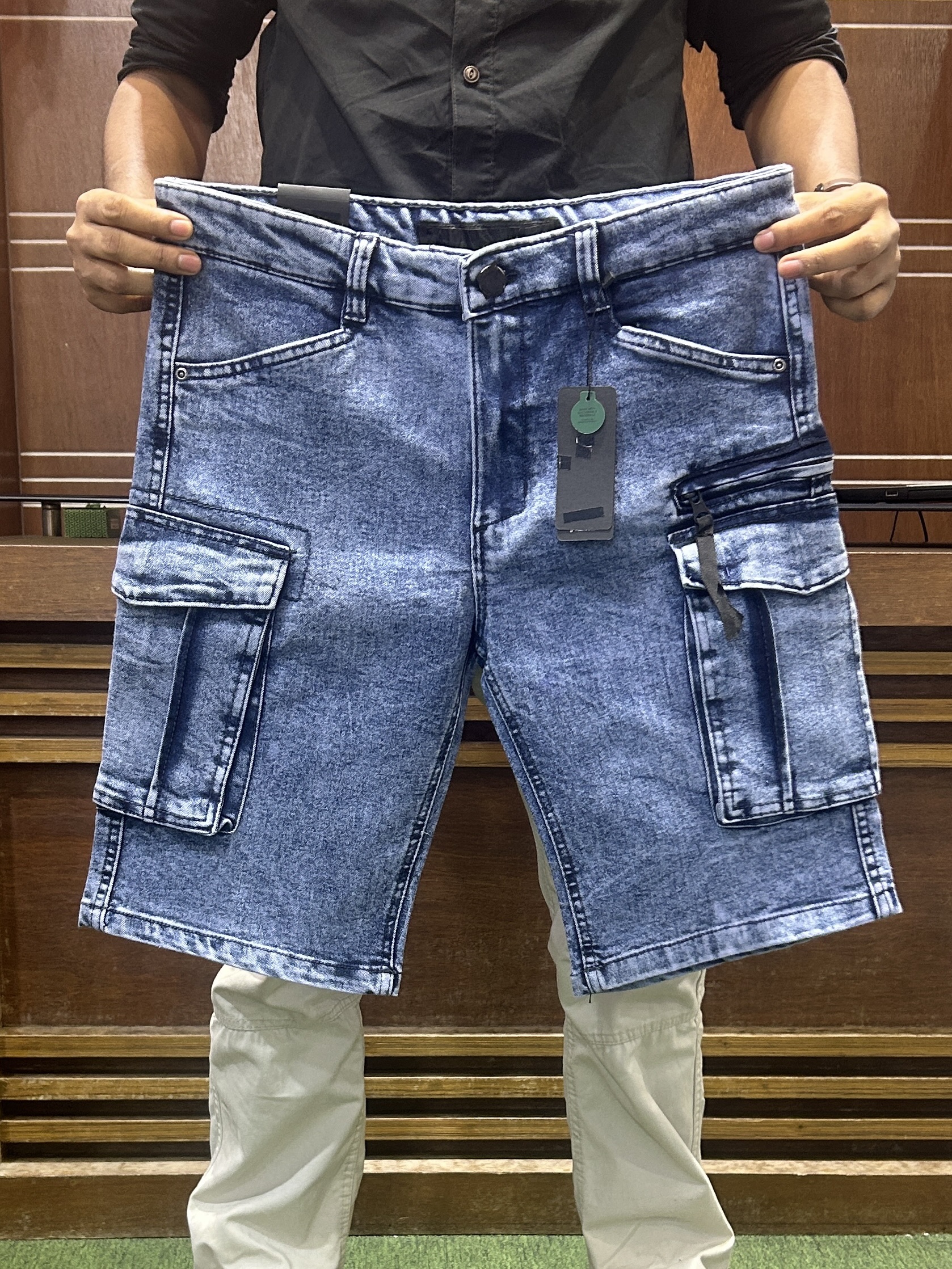 Cargo half pant (Premium denim light)
