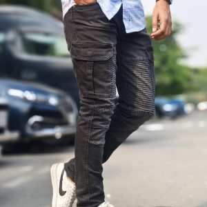 Denim cargo pant (Biker model pocket black)
